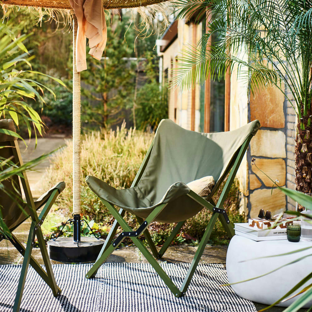LAZY AFTERNOON - Fauteuil de jardin pliable en tissu et métal vert kaki