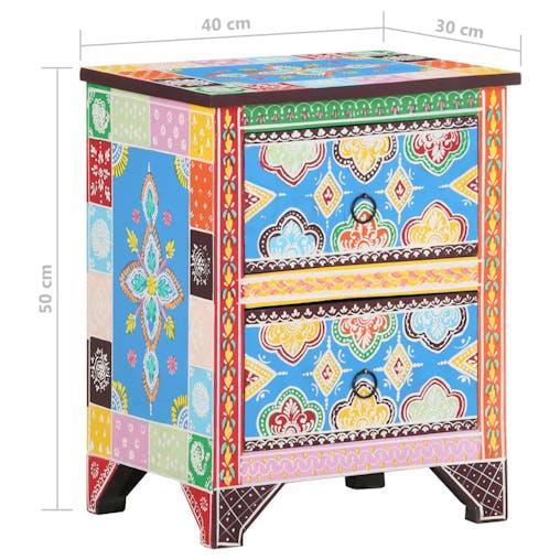 NNEVL Hand Painted Bedside Cabinet 40x30x50 cm Solid Mango Wood