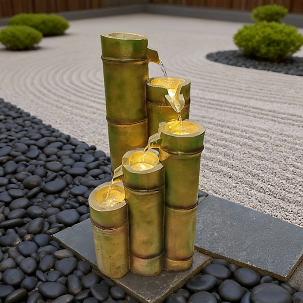 Fontaine de jardin Takiya Art-Pond imitation bambou avec éclairage LED et pompe