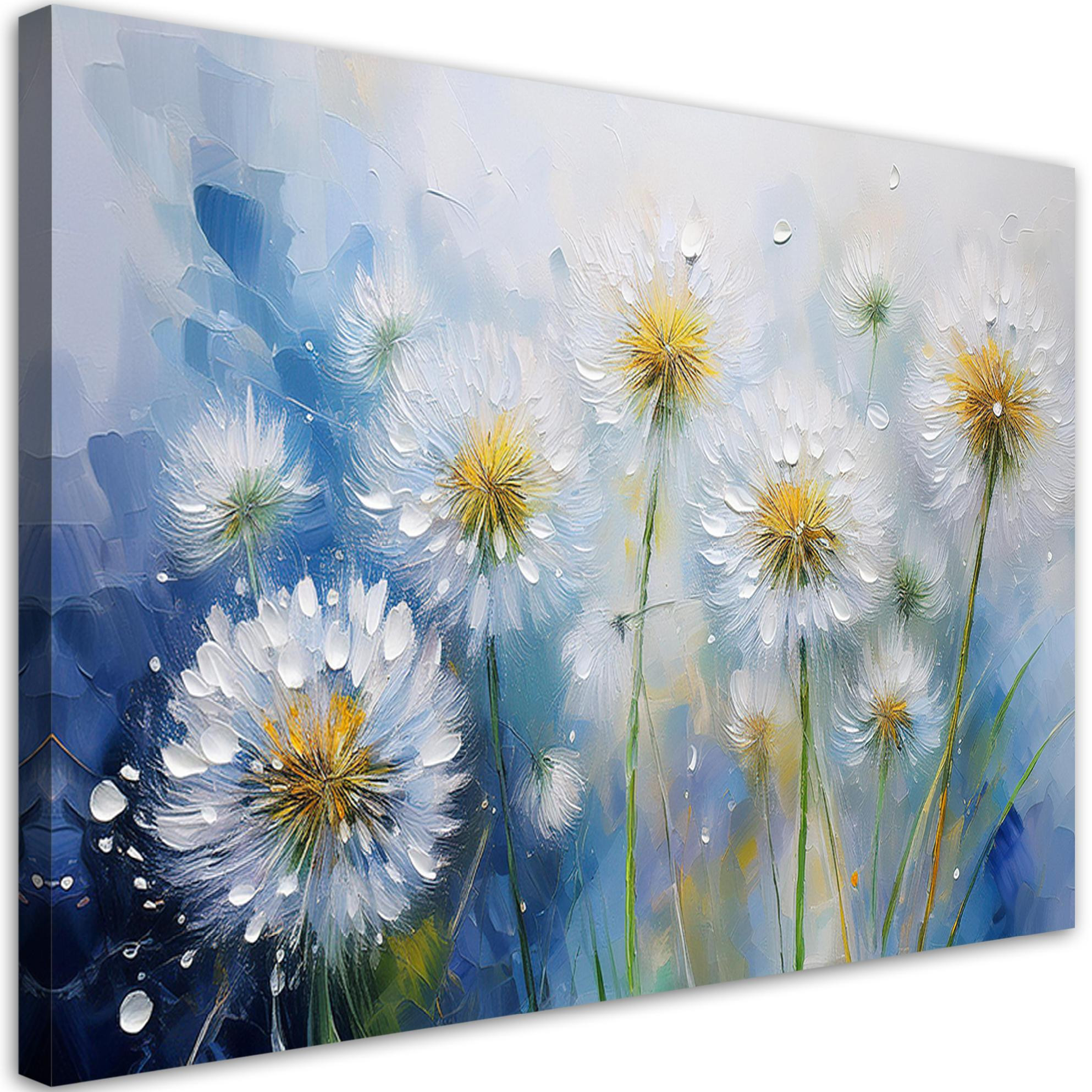 Feeby Obraz na płótnie, Dmuchawce Rośłiny Kwiaty Krople Rosy 60x40