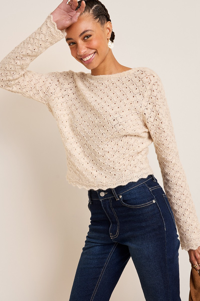 Ashley Twist-Back Pointelle Sweater