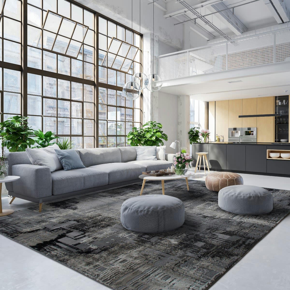 GOYAVE - Tapis graphique effet abstrait gris 120x170