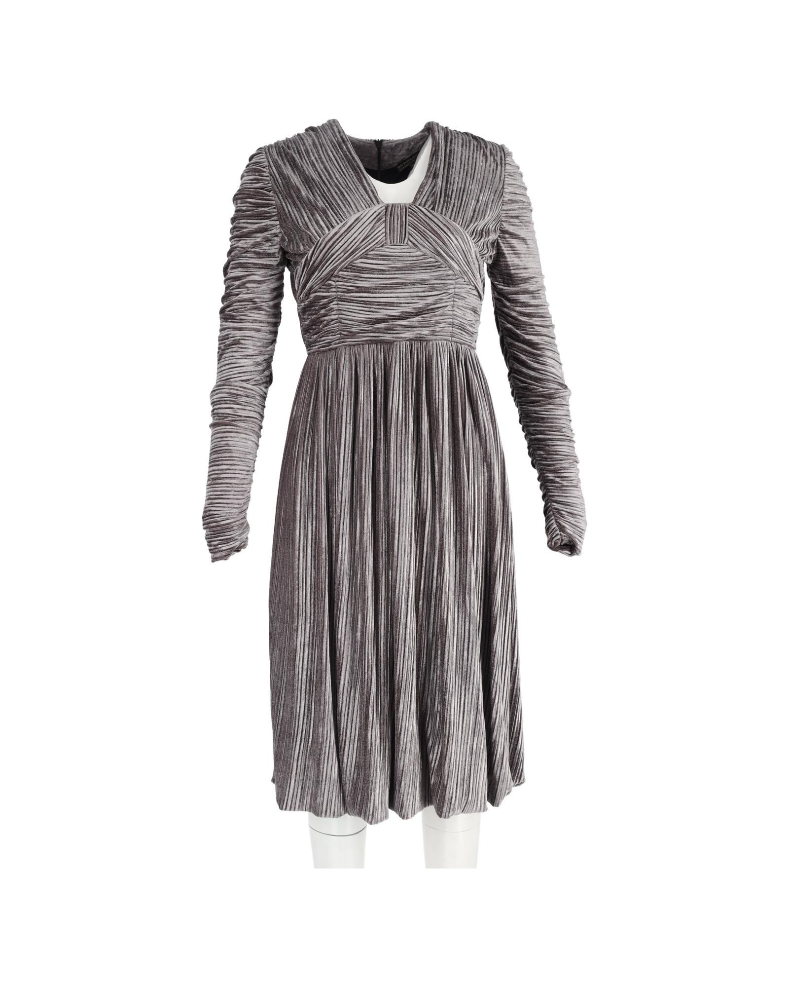 Burberry Preloved Pleated Velvet Midi Dress Wo - Grey Maxi