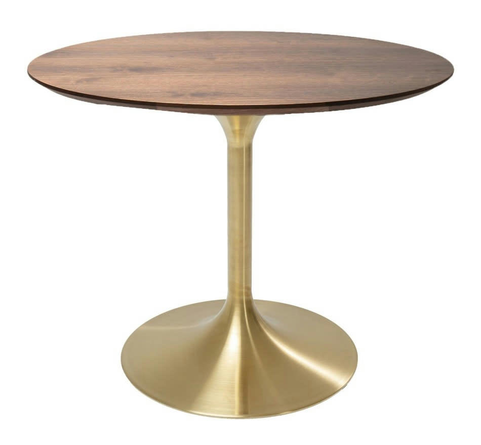 INVITATION - Table à manger 6 personnes ronde noyer et dorée D120