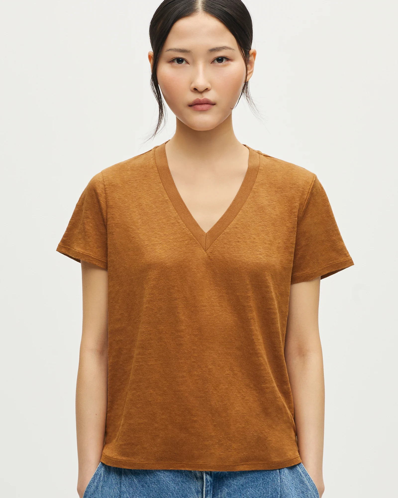 T-shirt col V en lin