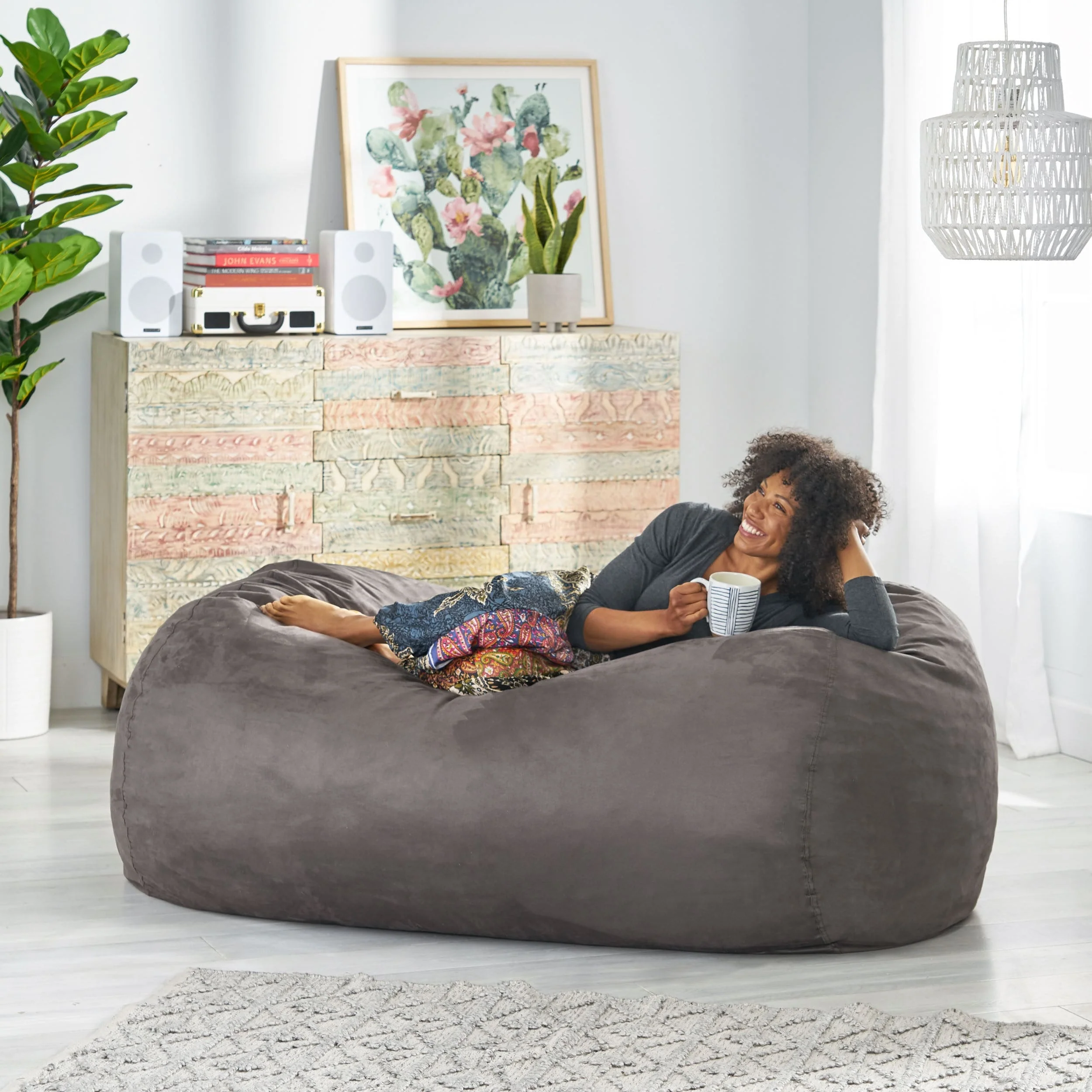 Asher Traditional 6.5-foot Suede Bean Bag Chair by Christopher Knight Home