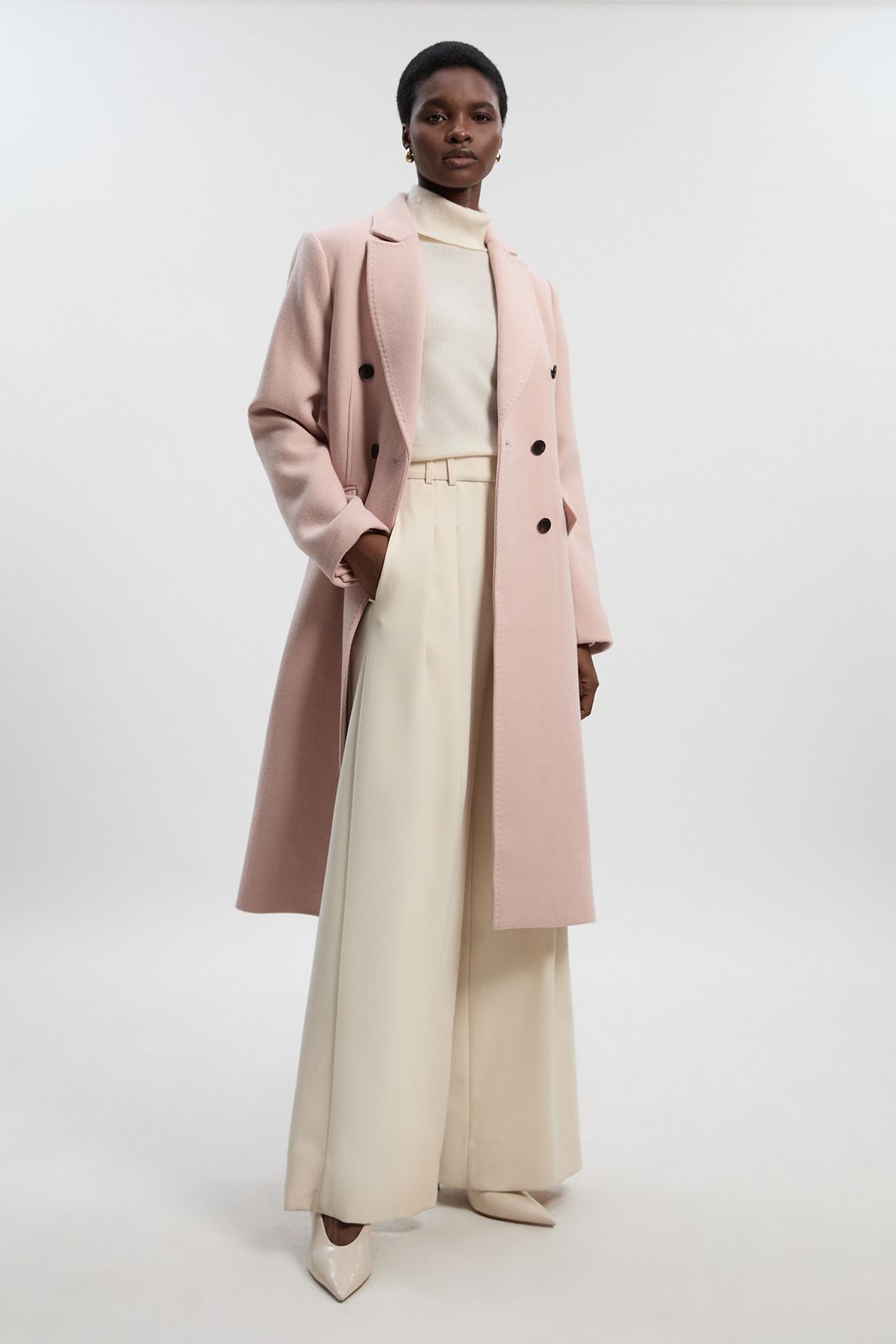 KarenMillen Wool Fitted Double Breasted Tailored Midi Coat