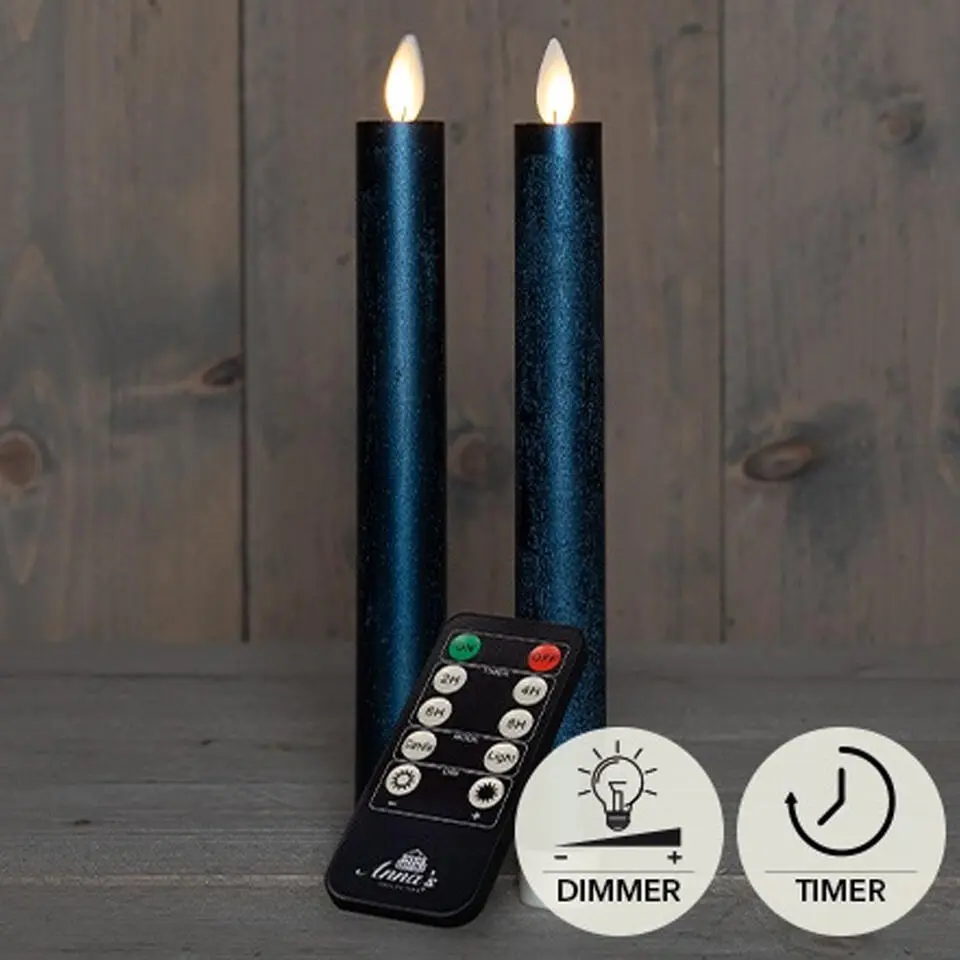 Anna's Collection LED dinerkaarsen - 2x - metallic blauw - 23 cm