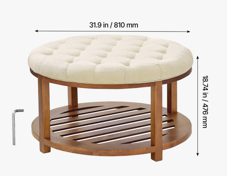 Pufa stolik kawowy okrągły 81cm z półką tapicerowana – salon/sypialnia