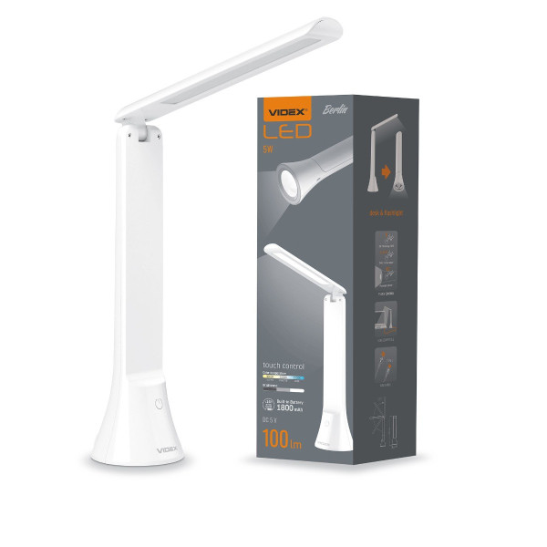 Lampka biurkowa akumulatorowabiała LED 5W Odcienie bieli wys:26,4cm Videx