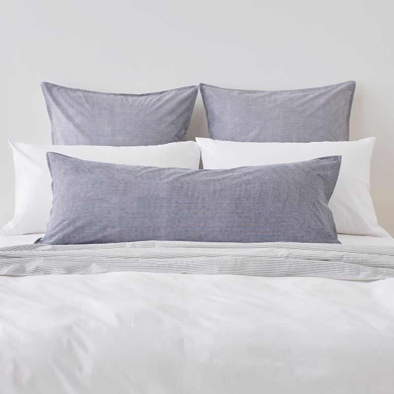 Stonewashed Cotton Navy Stripe Bolster Pillowcase
