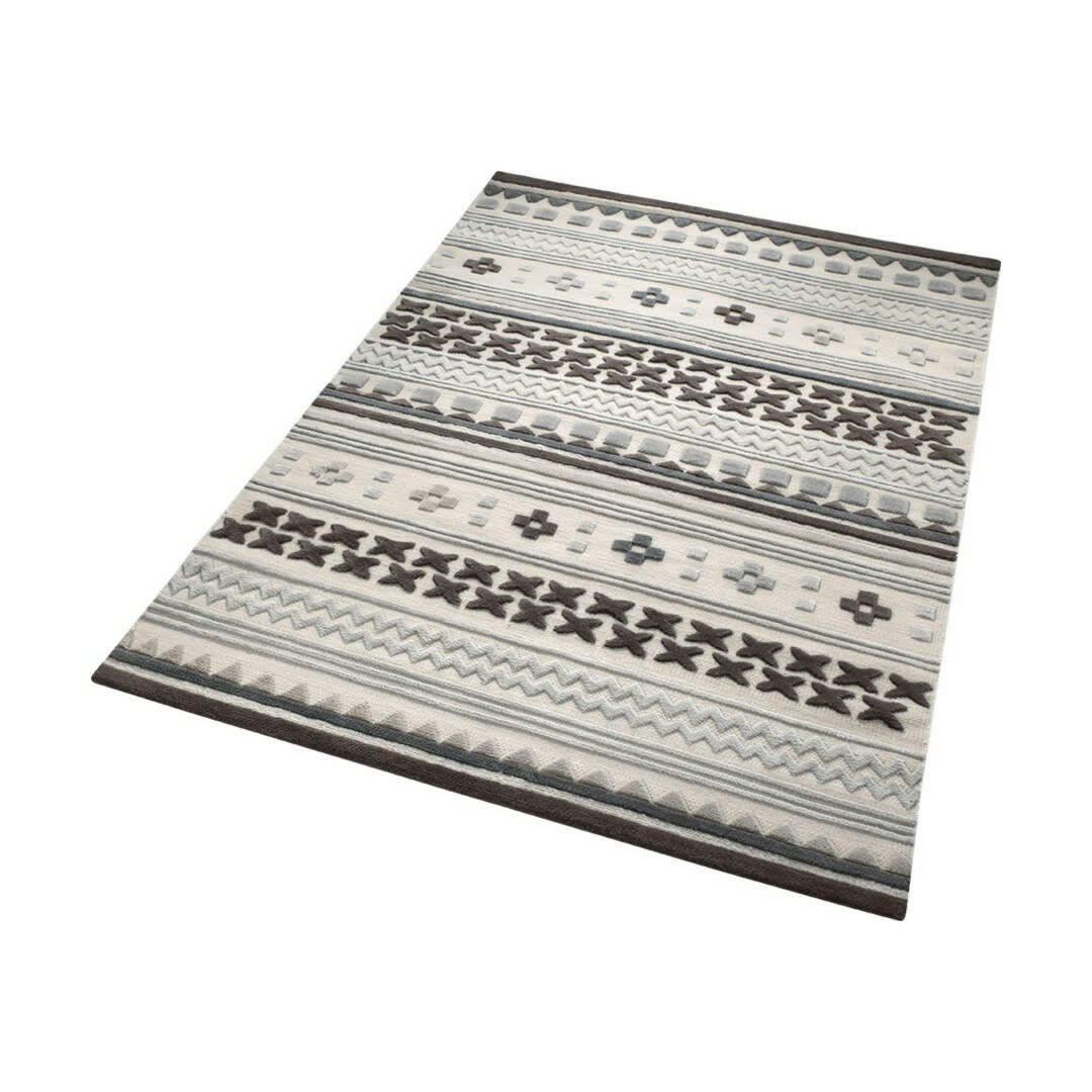 HOME - Tapis ethnique naturel en laine gris 60x110