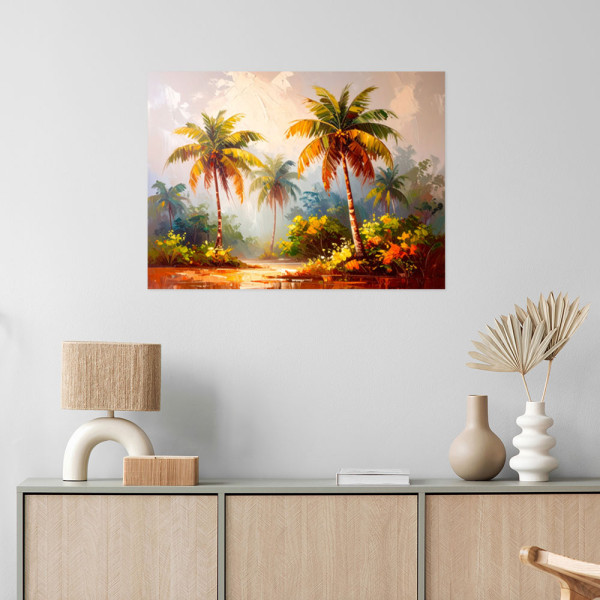 Plakat samoprzylepny Feeby Drzewa palmowe dżungla imitacja farby 30x20