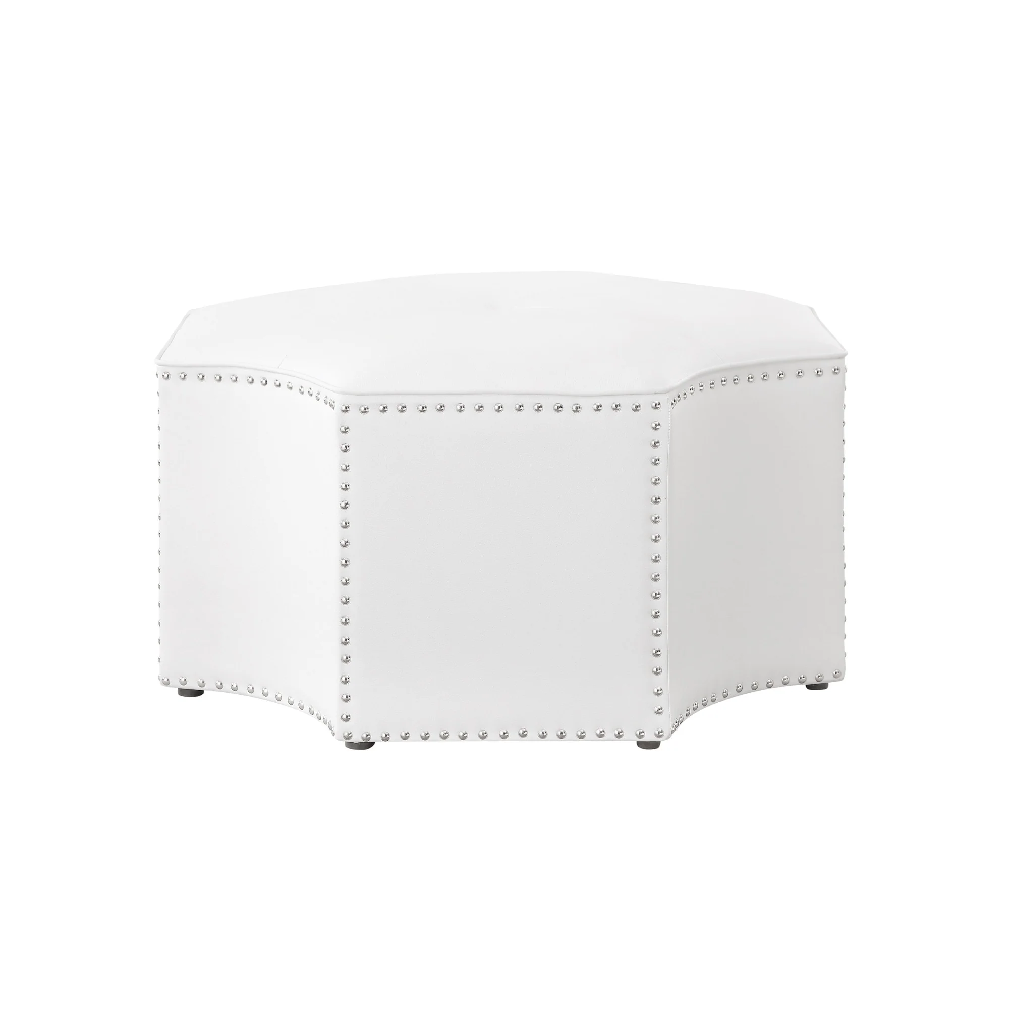 33 White Faux Leather Tufted Octagonal Cocktail Ottoman