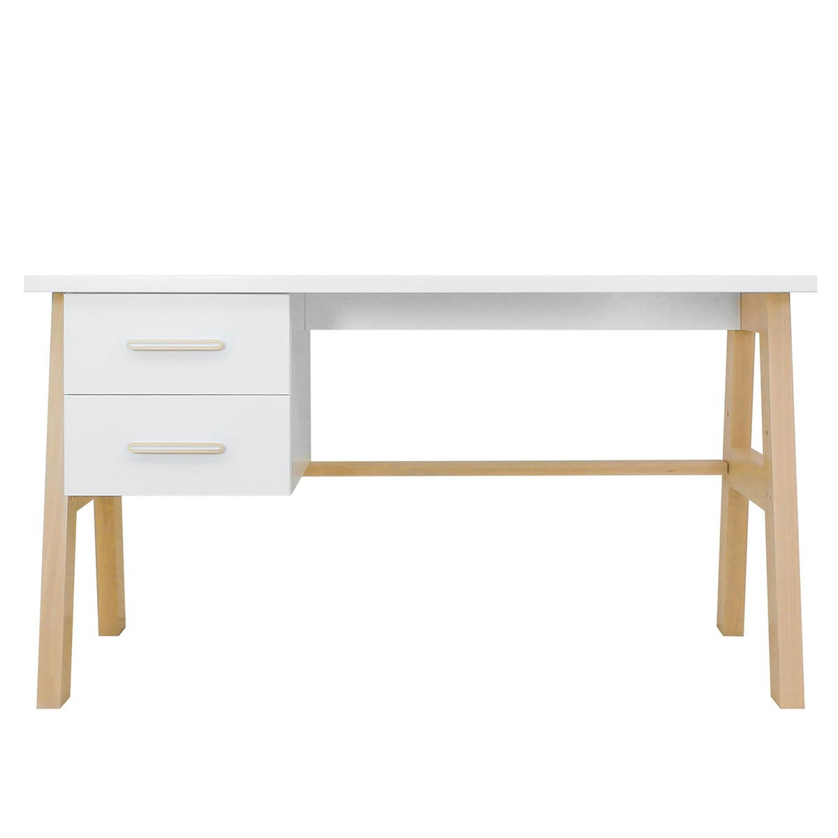 LISA - Bureau 2 tiroirs blanc naturel