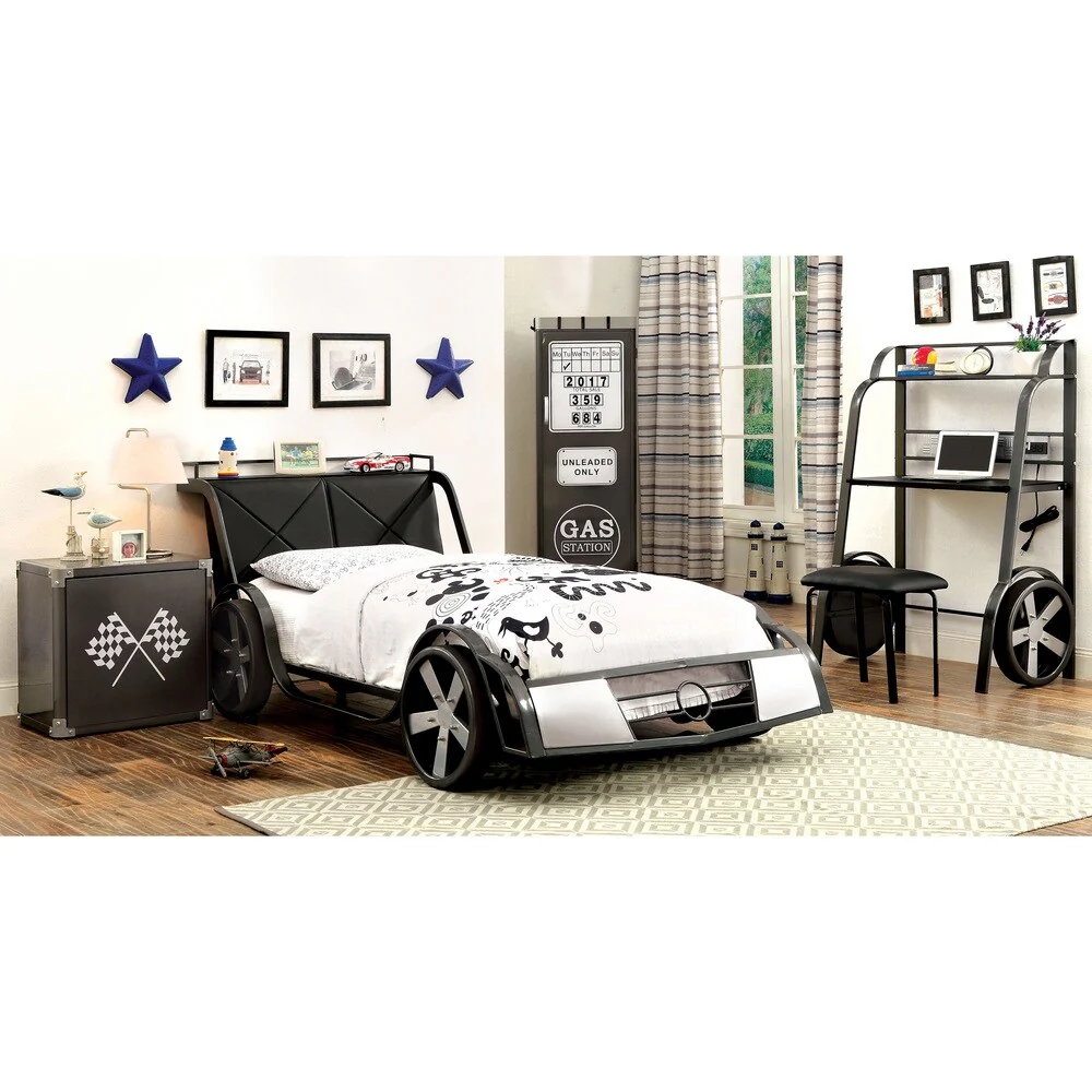 Furniture of America Loot Casual Black Metal 2-piece Desk with Stool Set