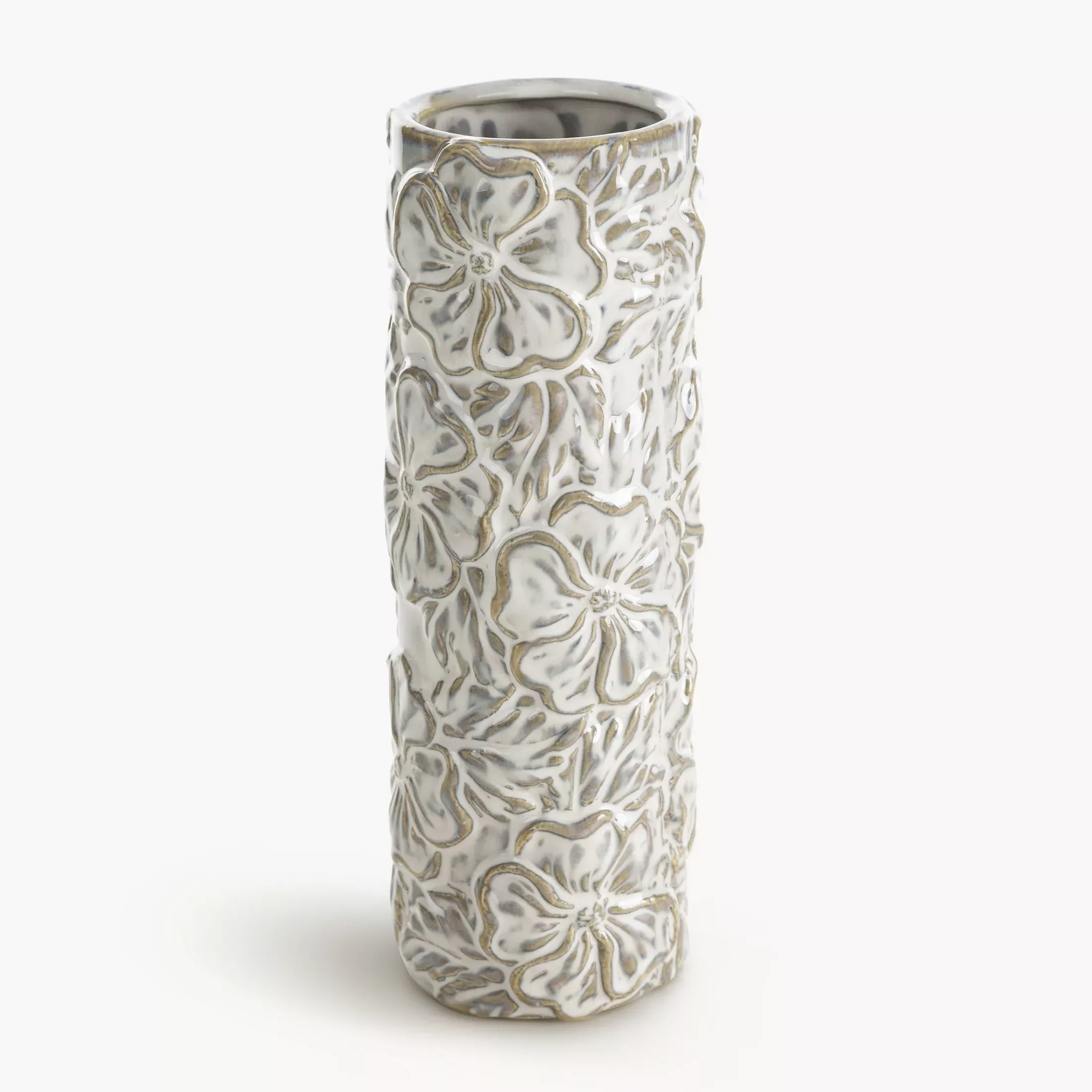 Wazon ceramiczny kremowy z wytłaczanym wzorem kwiatów średnica 9x26 cm NAIRA