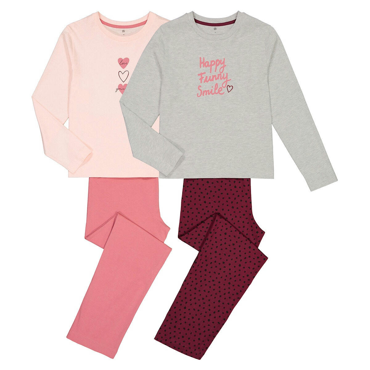 Lot de 2 pyjamas en coton imprimé cœur et message