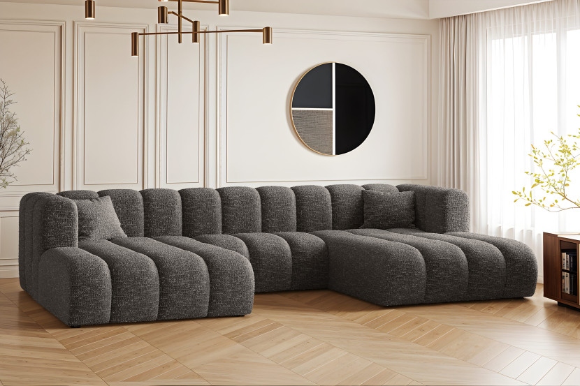 Sofa narożna w kształcie litery U, Grand modułowa z tkaniny Haga Grafitowy