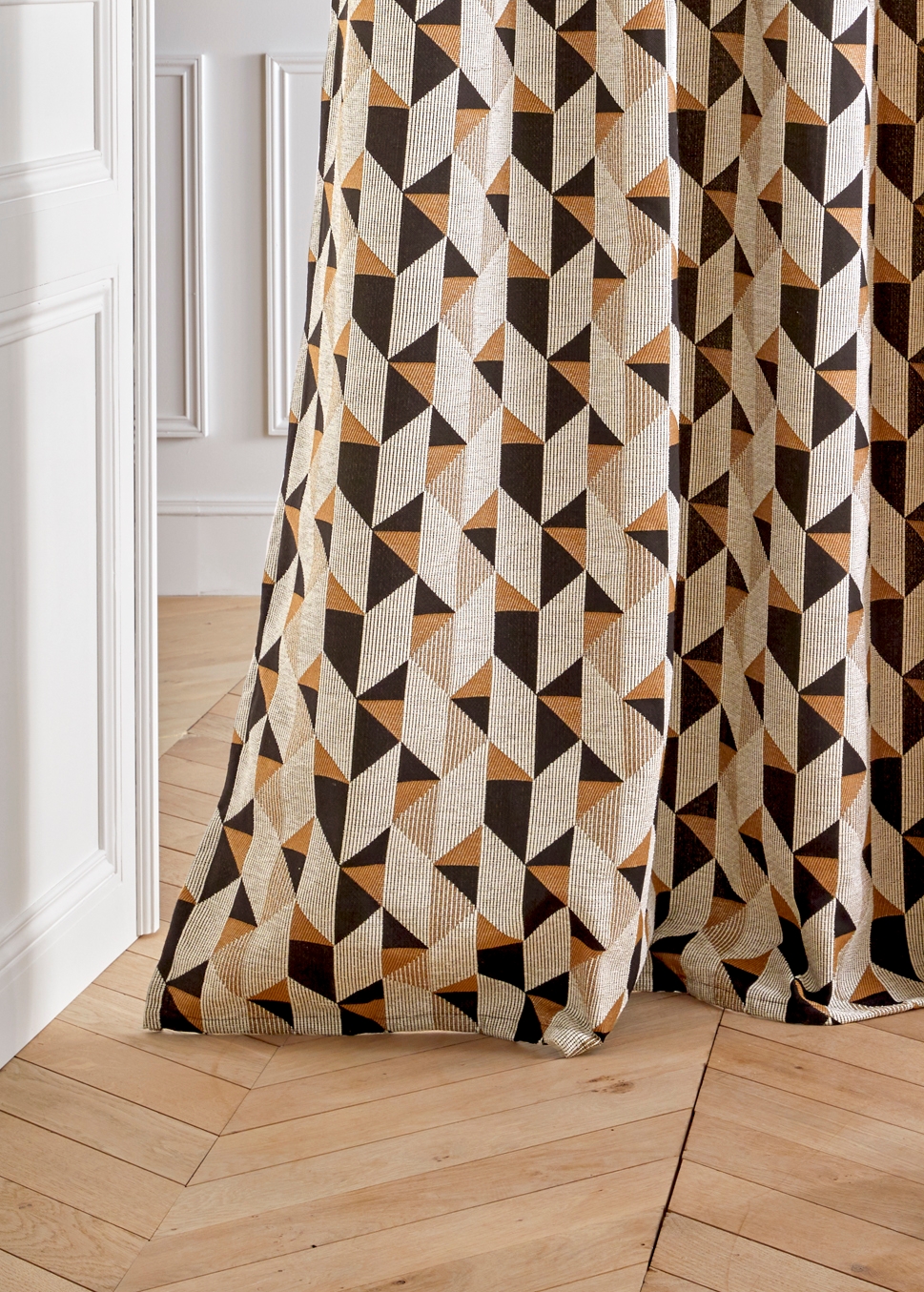 RIDEAU EN JACQUARD MOTIFS GÉOMÉTRIQUES BRONZE