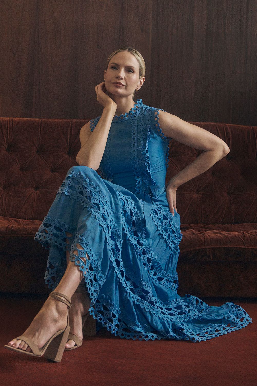 Izabel London Lace Layer Sleeveless Tie Maxi Dress