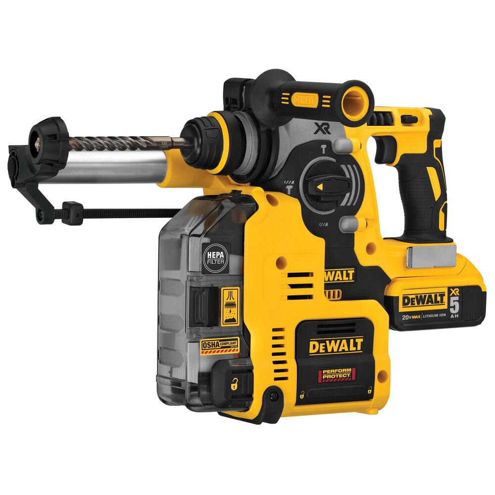 DEWALT DCH273P2DHO 20V MAX XR 1-in L-Shape 3-Mode Brushless SDS+ Rotary Hammer Drill Kit with Dust Extractor