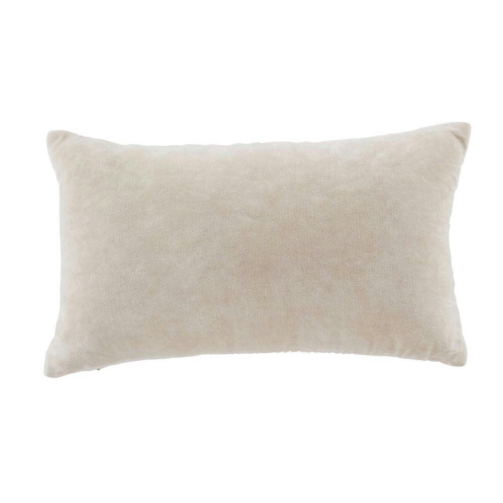 SACRAMENTO - Coussin en velours de coton écru et broderies dorées 30x50