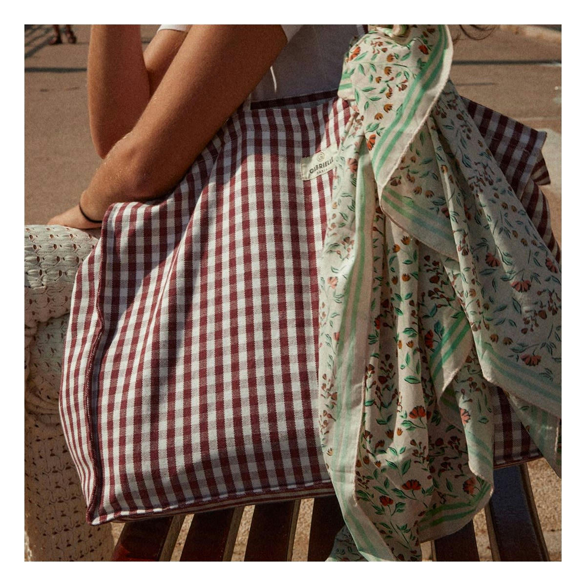 EQUILIBRE - Sac cabas en coton imprimé vichy rouge