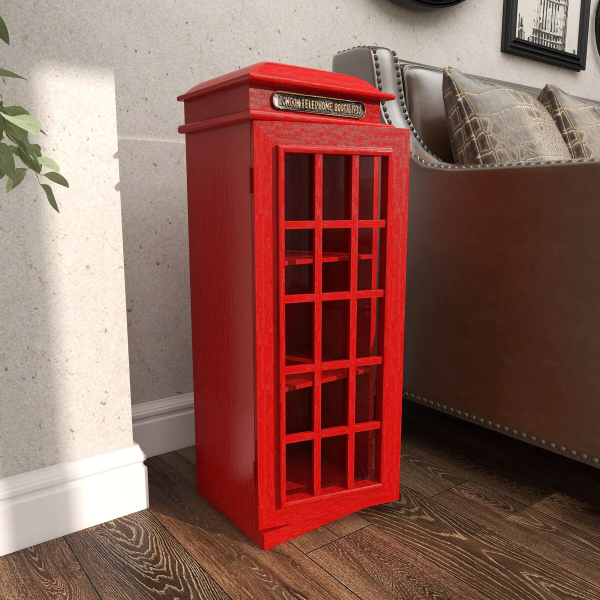 Wooden Telephone Vintage London Booth 2 Shelf Room Storage Unit - Red - Roche River Decor