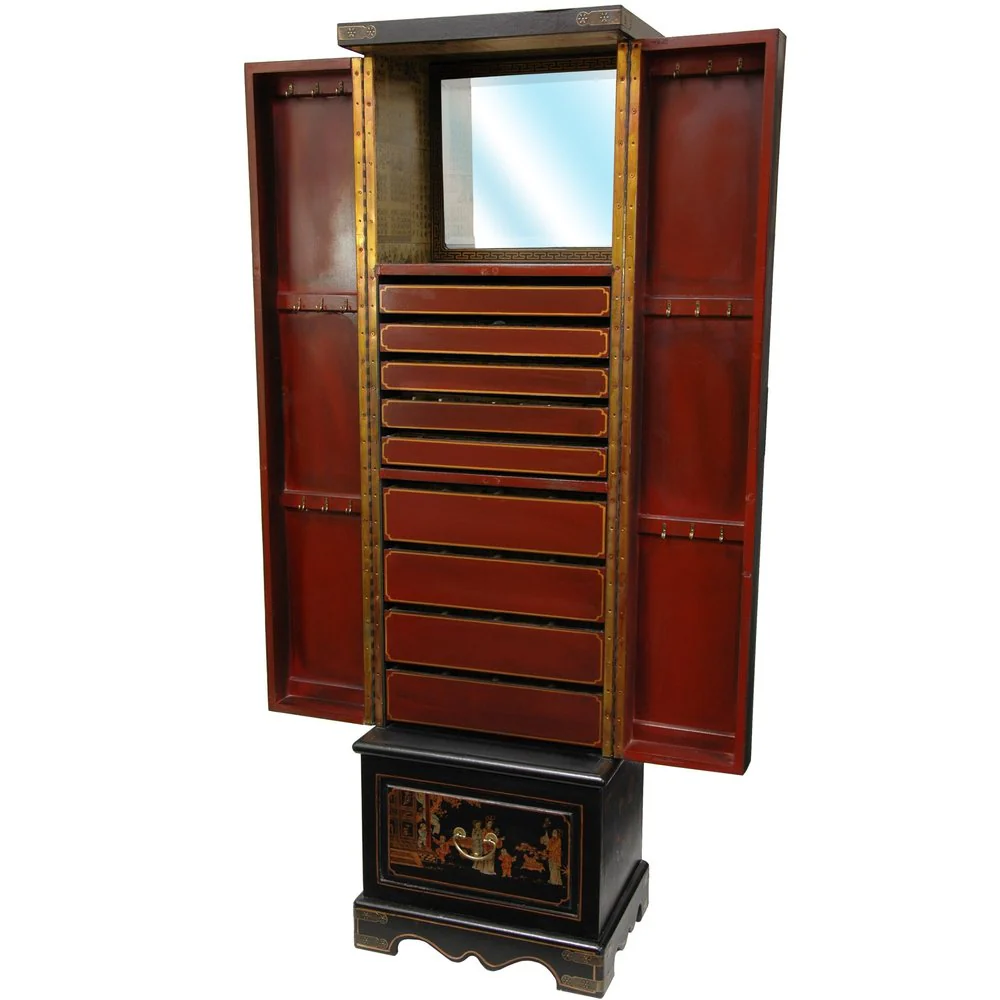 Handmade Black Lacquer Floor Jewelry Armoire (China)