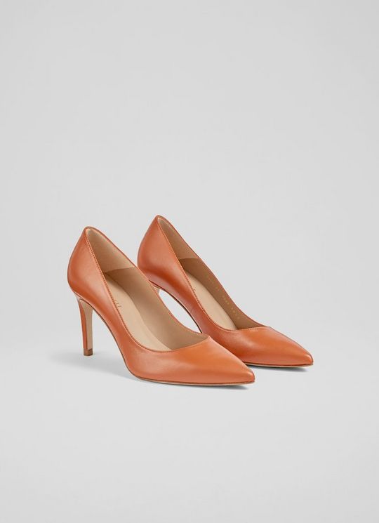 Classic Floret Orange Leather Pointed Toe Courts