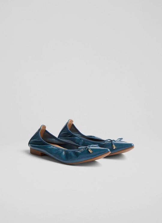 Tilly Blue Crinkled Patent Pointed Ballerina Flats