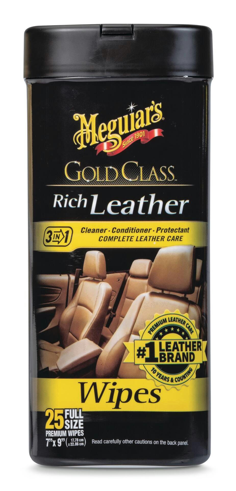 Meguiar's Gold Class 3-in-1 Rich Leather Cleaner, Conditioner & Protectant Wipes, 30-pk