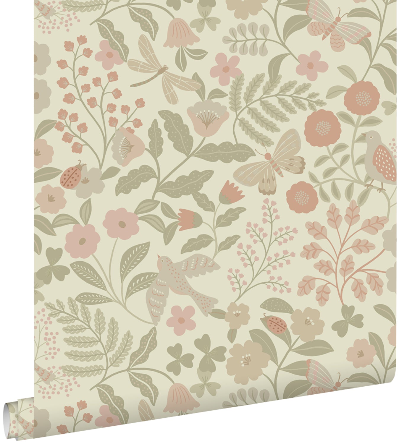 ESTAhome behang bloemen en vogels groen en roze - 53 cm x 10.05 m - 139869