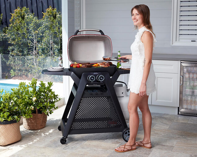 Ziggy Elite Twin Grill LPG BBQ Plus Cart Bundle - Chilli Red