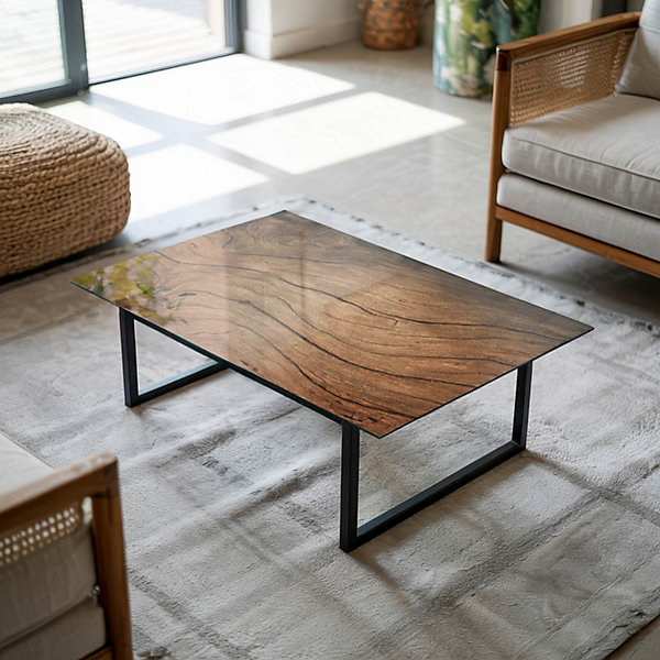 Dessus de table en verre trempé Wallfluent 80x60 cm Motif bois