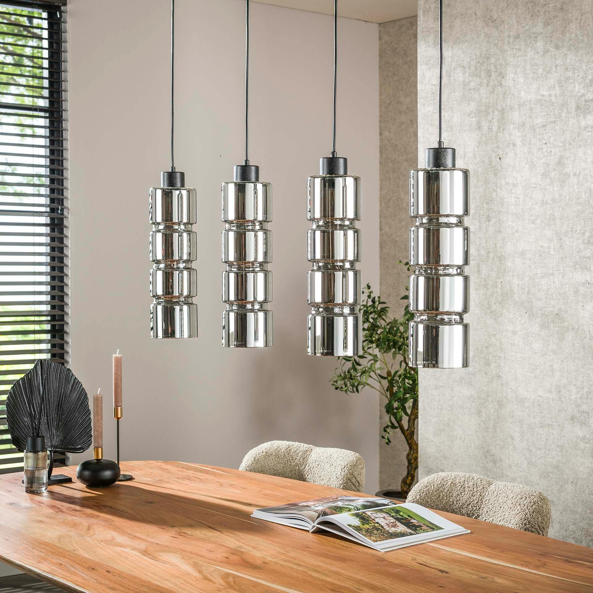 Suspension design en verre chromé 4 abat-jour cylindriques RALF