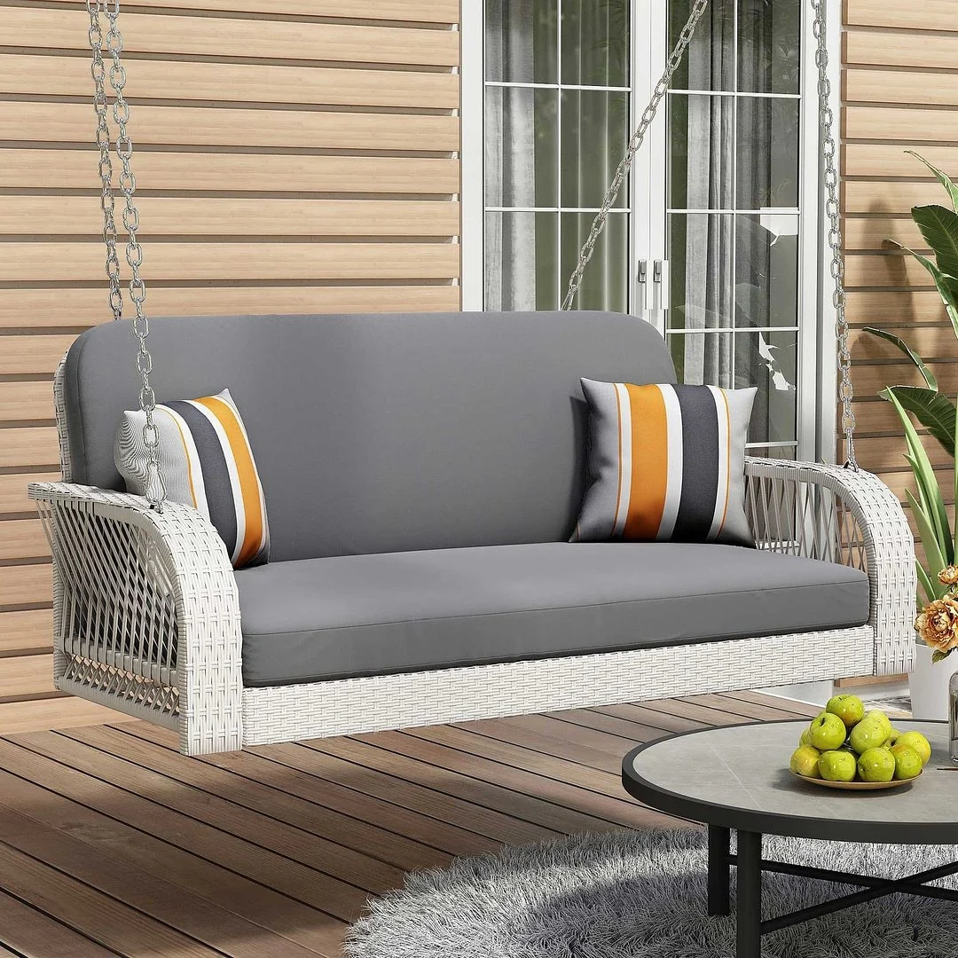 Wicker Outdoor 2-Seater Swing Daybed Porch Swing with Cushion