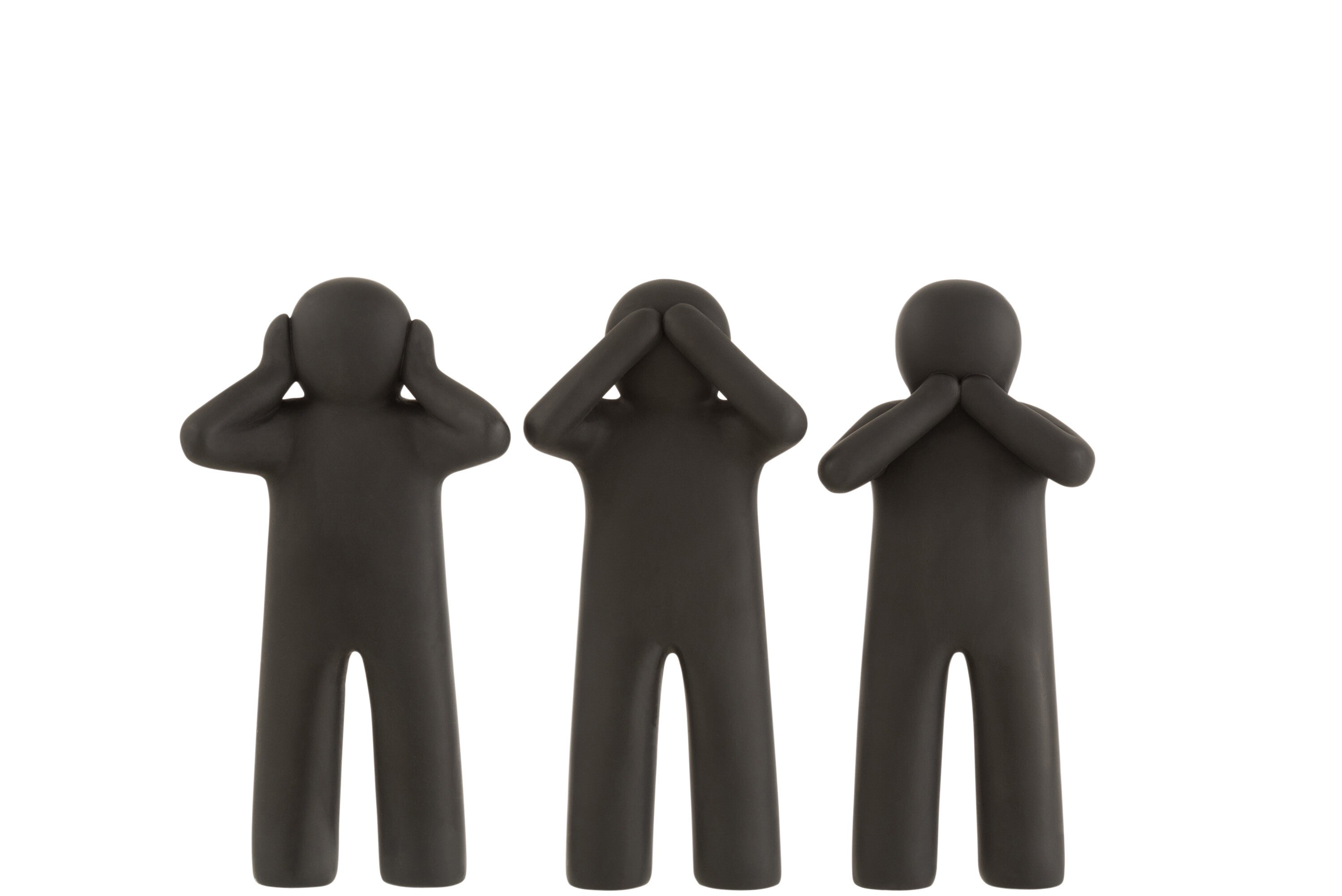 J-Line decoratie P'tit Maurice Horen/Zien/Zwijgen - polyresin - zwart - small - 3 stuks