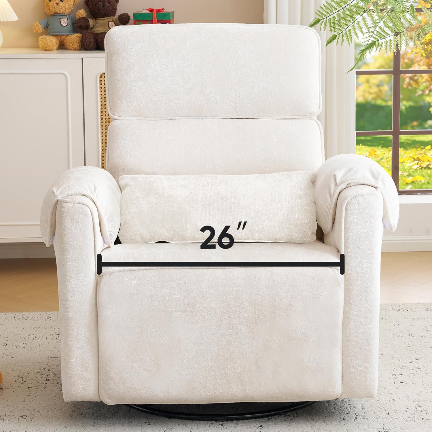 Oversized Power Recliner Chair, 26 Extra Wide Swivel Rocker Recliner with Adjustable Headrest, Chenille Glider Rocking Nursery Chair with Overstuffed Armrest, USB Ports, Cream