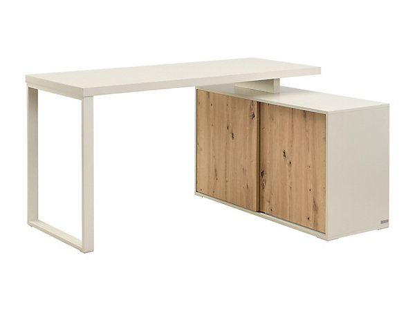 Bureau d'angle avec rangements - MDF - Beige et naturel - LONAMI