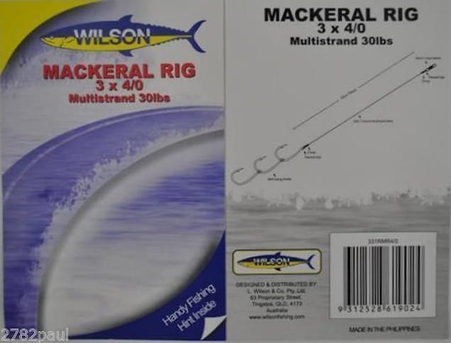 WilsonMackerel Fishing Rig 3x4/0 Hook-Setup - 30lb Multi Strand Wire
