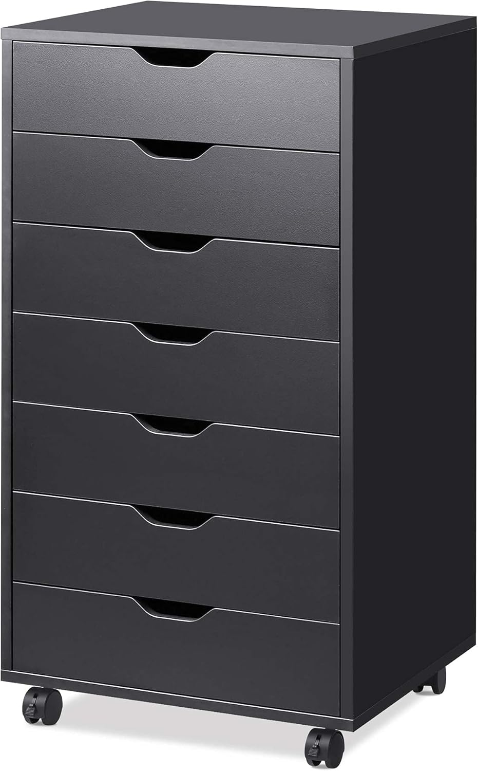 DEVAISE 7-Drawer Office Cabinets, Wood Storage Drawer File Cabinet with Wheels, Black