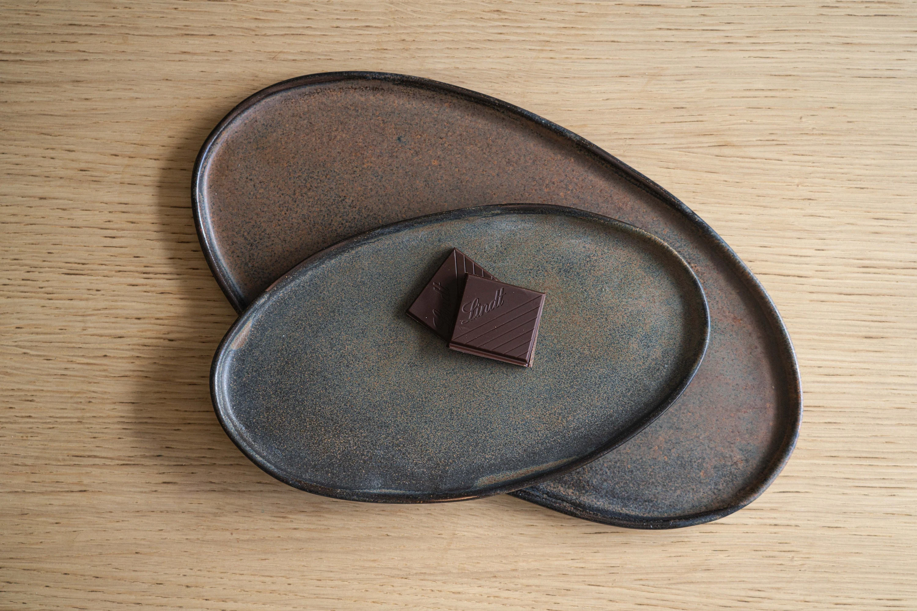 Oval Serving Platter: Handmade Stoneware Rustic Tray, Rust Brown Glaze