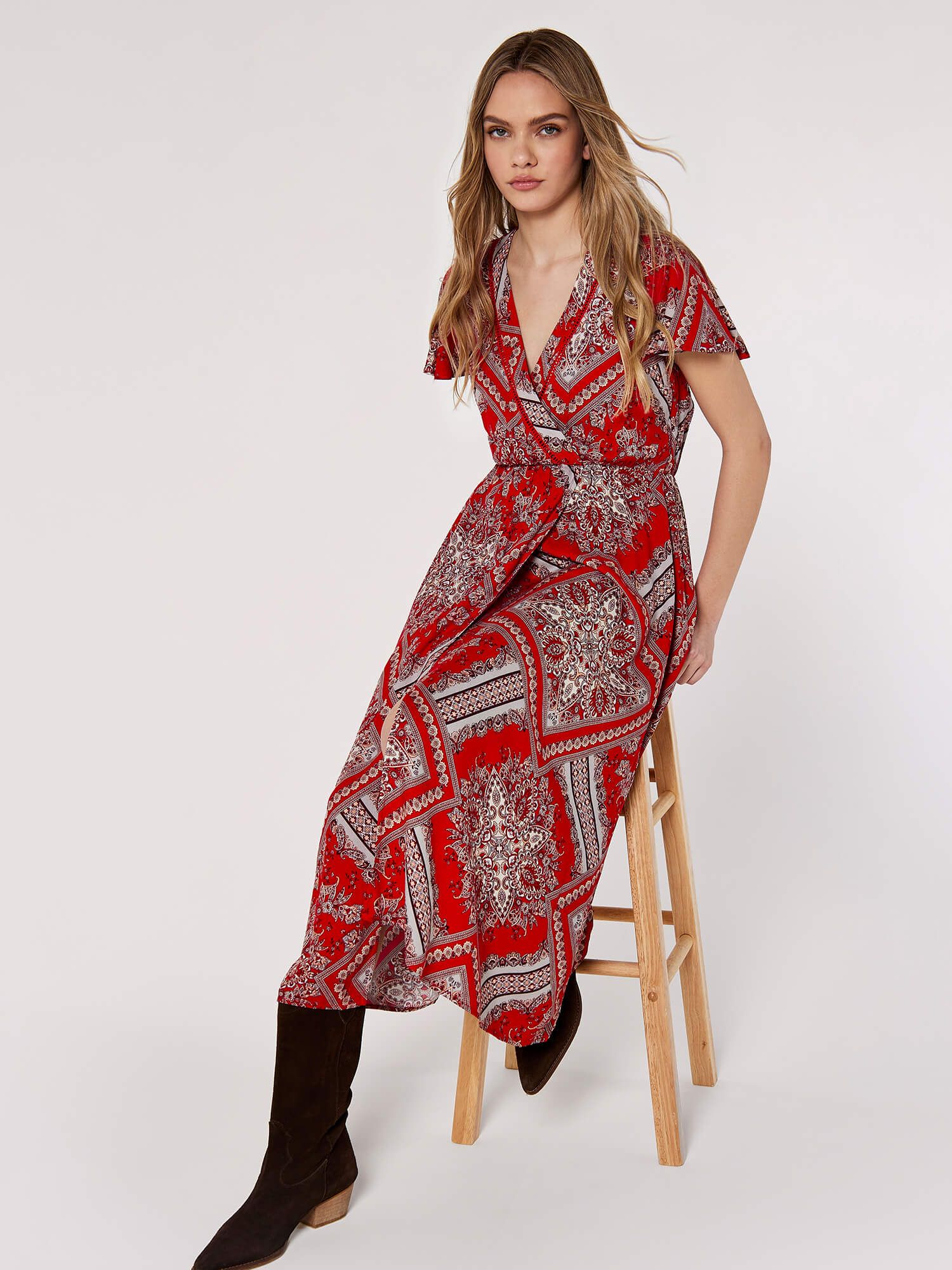 Apricot Scarf Print Midaxi Dress