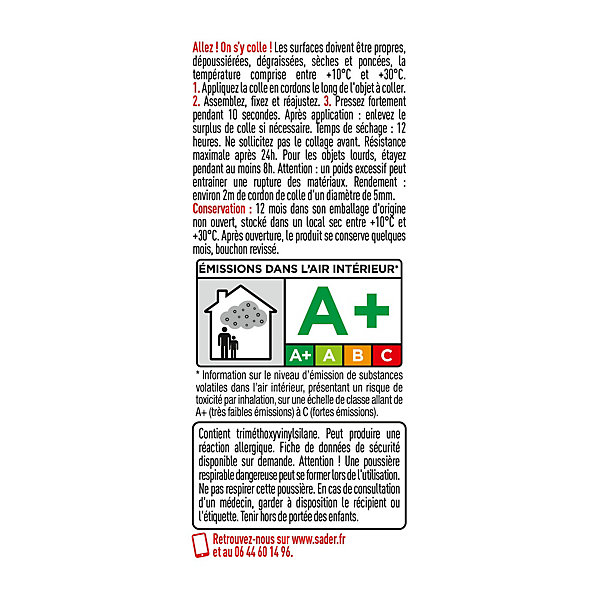 Colle de fixation Sader Fixer Sans Percer Tous Travaux intérieur/extérieur transparent tube 50g