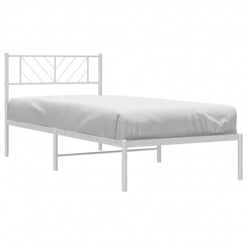 NNEVL Metal Bed Frame with Headboard White 107x203 cm