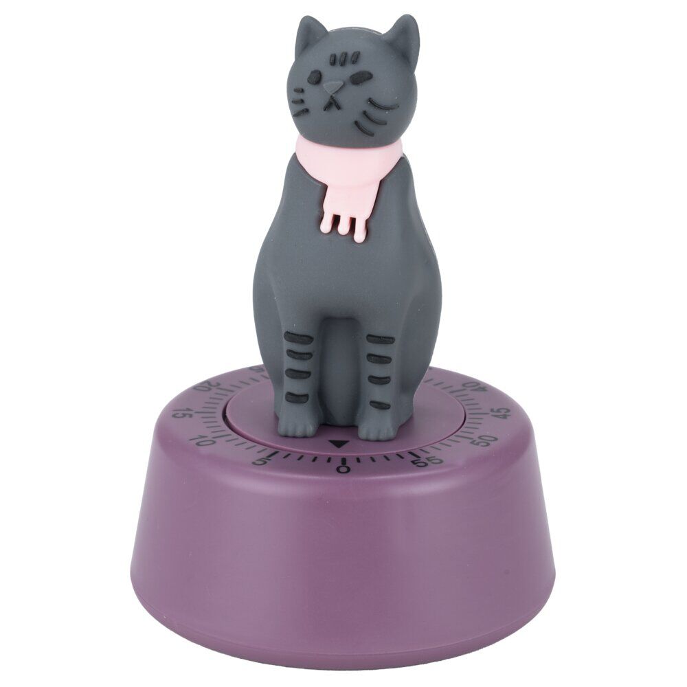 Minuteur cuisine forme chat violet Ø7xH10cm