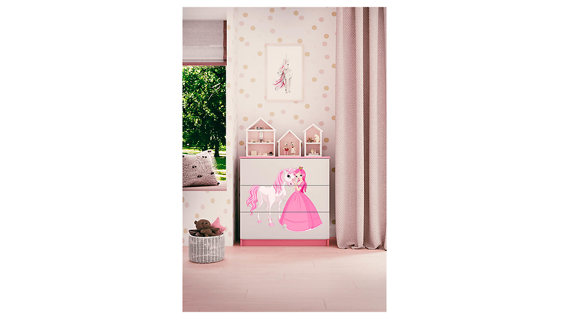 Komoda z 3 szufladami Babydreams różowa księżniczka konik