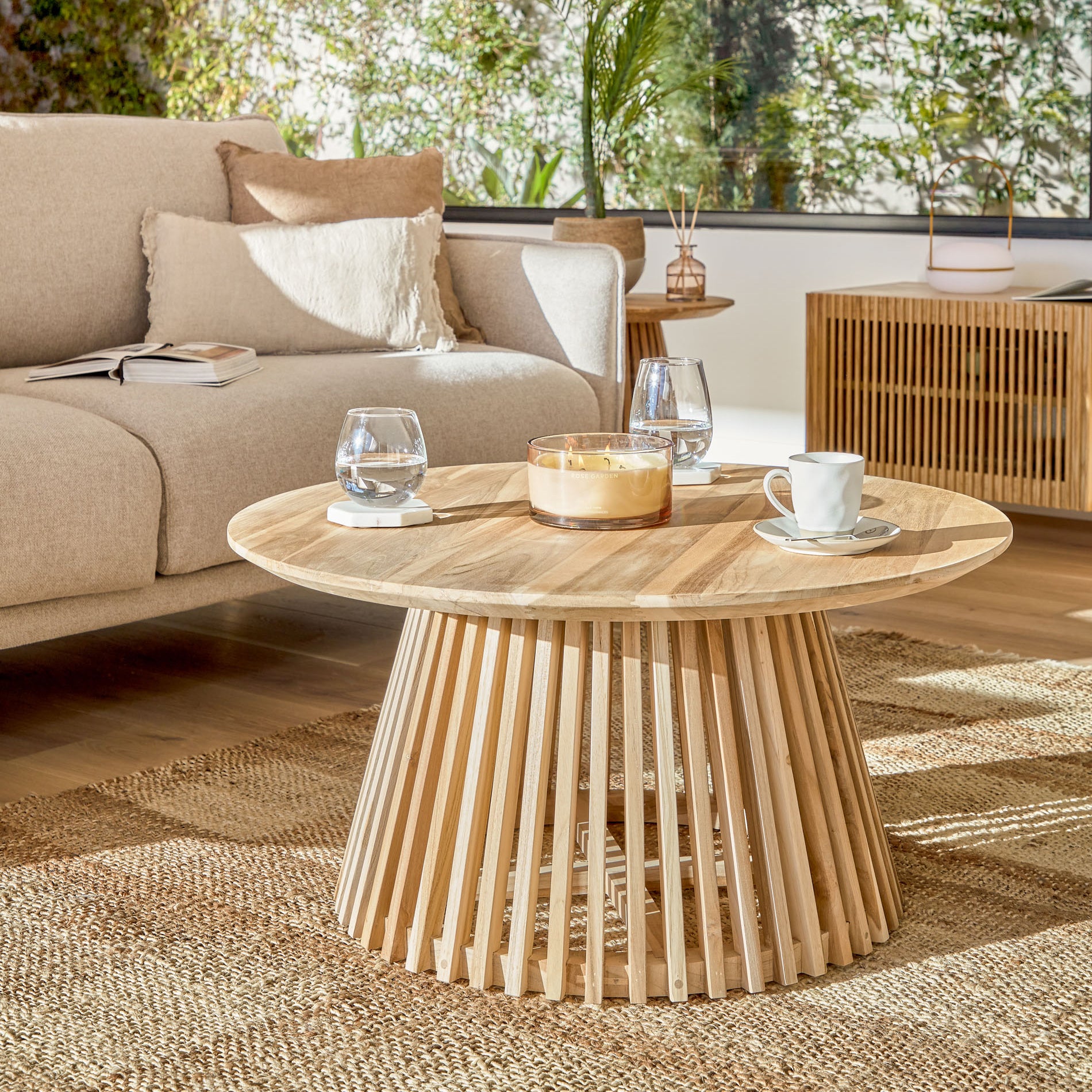 Kave Home Jeanette Salontafel - Ø 80 cm - Massief Teakhout - Naturel